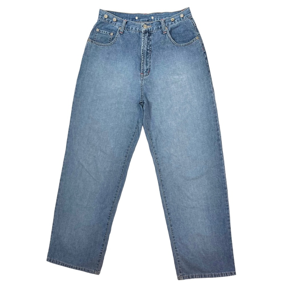 Vintage 90s Jeans Blue Asphalt High Rise Wide Leg Size 11